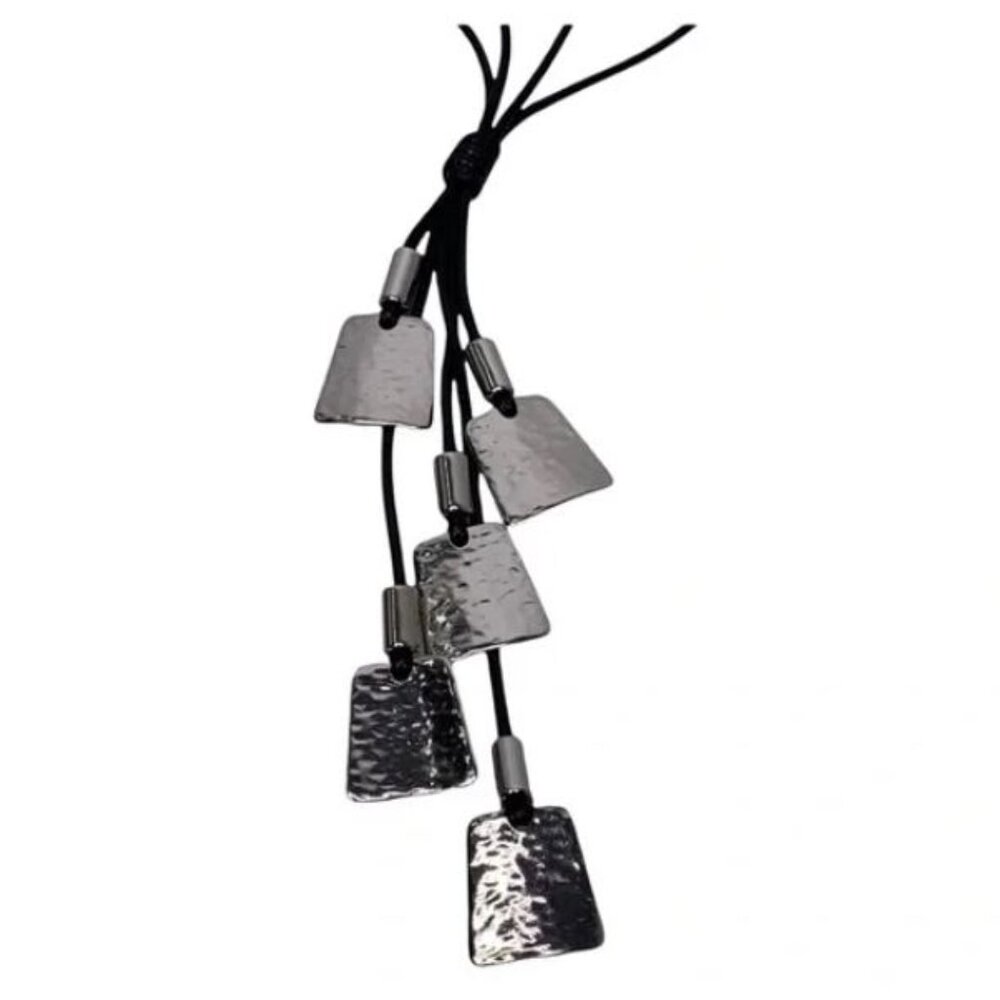 Chico’s Hammered Silver Long Necklace Black Cord - Picture 3 of 9